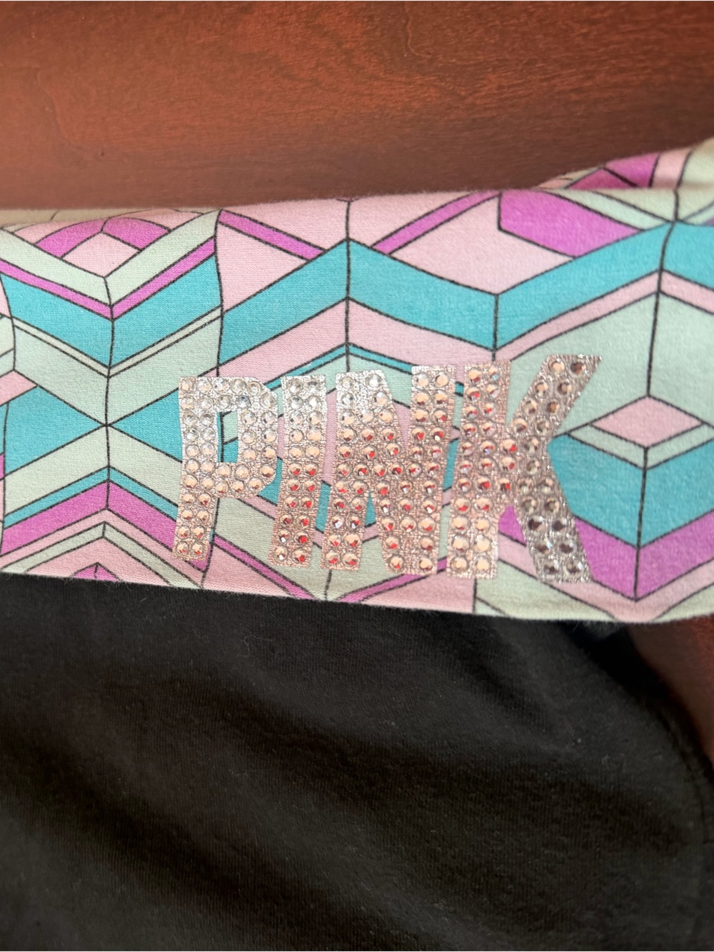 VS PINK Fold-Over Flare Yoga Pants Small Pastel Abstract Print Bling Y2K